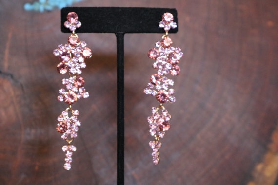 Pink Rhinestone Earrings, Pink Dangle Earrings. Light Pink