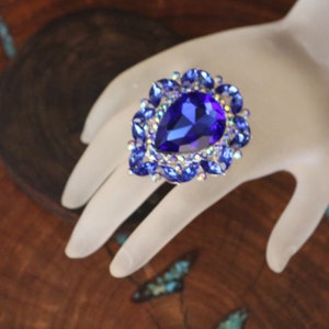 statement rhinestone ring, crystal stretch band ring, rhinestone fitness competition ring, large crystal pageant ring, extra large crystal