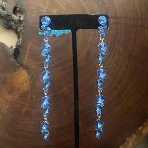 light sapphire crystal earrings, light sapphire blue rhinestone long earrings