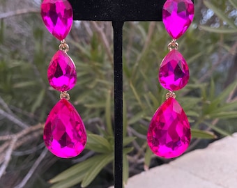 Fuchsia earrings, hot pink earrings, fuchsia prom earrings