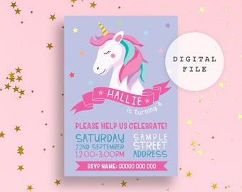 Personalised Unicorn Invitation - DIGITAL Invite - Unicorn Party Download - Magical Unicorn Party Invitation - Girls Birthday Party Invite