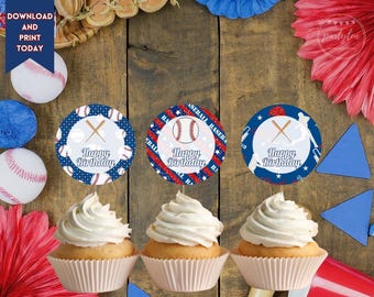 Baseball Cupcake Toppers | Printable Baseball Party Decor | Sports Birthday Decorations Download