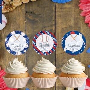 Rookie Year Cupcake Toppers | 1st Birthday Baseball Party | Printable Baseball Decorations