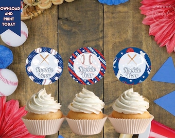 Rookie Year Cupcake Toppers | 1st Birthday Baseball Party | Printable Baseball Decorations