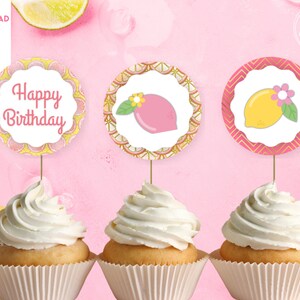 Pink Lemonade Party, Pink Lemonade Cupcake Toppers, Printable Pink Lemonade Cupcake Toppers, Pink Lemonade Birthday Party, Pink Lemonade