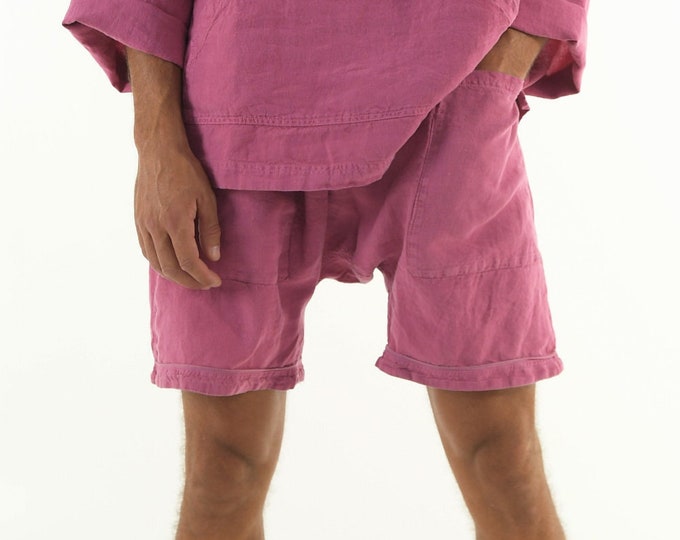 Linen Men's Shorts. AMMOS vermuda. Grape PURPLE pure linen HAREM Shorts for men. Simple, trendy, comfortable, quality soft linen.