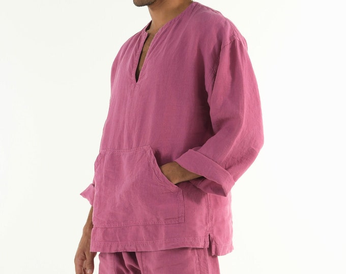 Linen top for men.PETRA TOP. Grape PURPLE pure linen Tunic for men. Simple, contemporary, comfortable, quality soft linen.