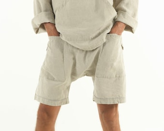 Linen Men's Shorts. AMMOS SHORTS. Natural pure linen HAREM Shorts for men. Simple, trendy, comfortable, quality soft linen.