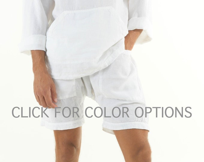 Men’s Shorts from Pure Linen COLOR SELECTIONS Summer Wear Casual Classic Fit Short Pants with Pocket Elastic Waist Natural Clothing. AMMOS