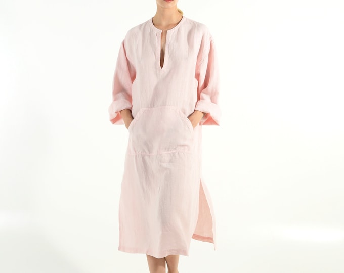 Summer dress light Linen Dress short linen kaftan womens kurta Loose Fit dress knee high dress casual summer dress pink dress