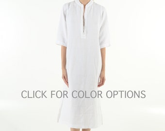 Classic Linen Dress Mid Length Half Sleeve Stylish Elegant Minimal Summer Work Casual Outfit Vegan Clothing Her. JASMINE