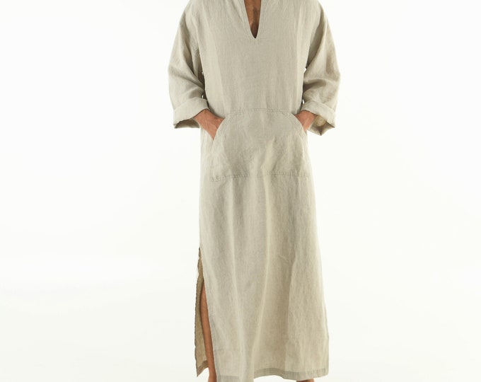 Linen MAN caftan/dress. CLASSICO. Natural Beige pure linen tunic for men. Ultra soft 100% linen.