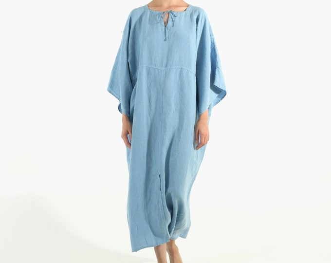 Soft Linen Dress/caftan MYSTIQUE Glacier BLUE pure linen caftan. Oversized loose fit. ONESIZE. Simple, contemporary, comfortable.