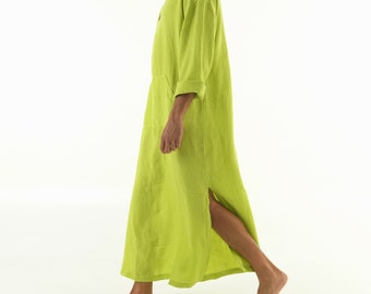 Linen MAN caftan/dress. CLASSICO. Lime GREEN pure linen tunic for men. Ultra soft 100% linen.