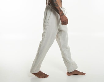 Striped Cream Linen Men's Pants | Tailored Fit Casual Trousers for Versatile Comfort | Takiyu Loungewear TAKIYU MAN PANTS
