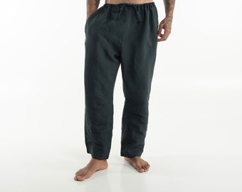 Anthracite Black Linen Men's Pants | Tailored Fit Casual Trousers for Versatile Comfort | Takiyu Loungewear TAKIYU MAN PANTS