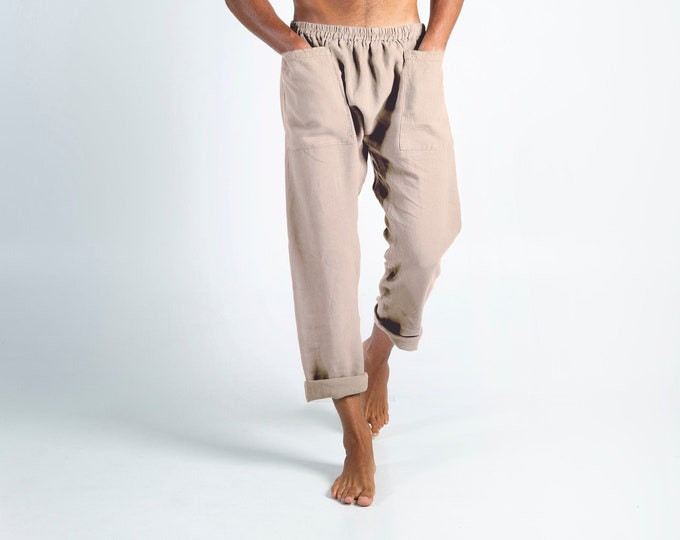 Linen clothing for men. PETRA PANTS. Natural color pure linen Pants for men. Simple, contemporary, comfortable, quality soft linen.