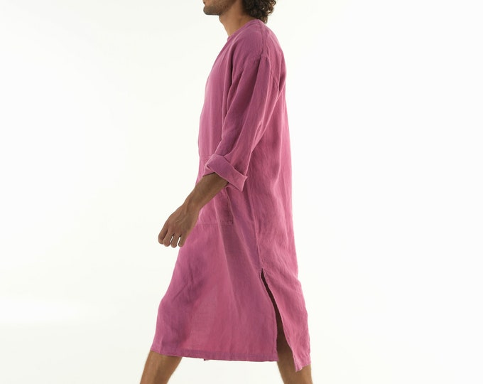 Linen Man caftan/dress. CLASSICO MIDI. Grape PURPLE pure linen tunic for men. Simple, contemporary, comfortable design with front pocket.