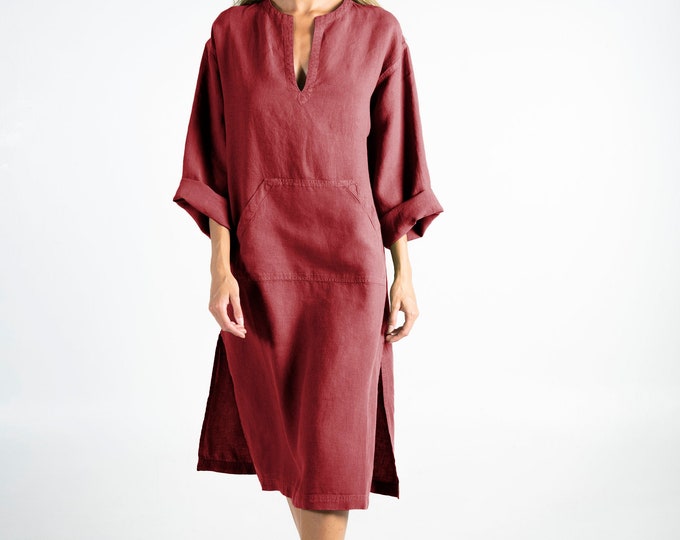 Summer dress knee length kaftan linen women caftan comfortable summer dress linen dress causal dress for summer