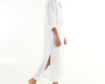 Linen MAN caftan/dress. CLASSICO. Snow White pure linen tunic for men. Ultra soft 100% linen.