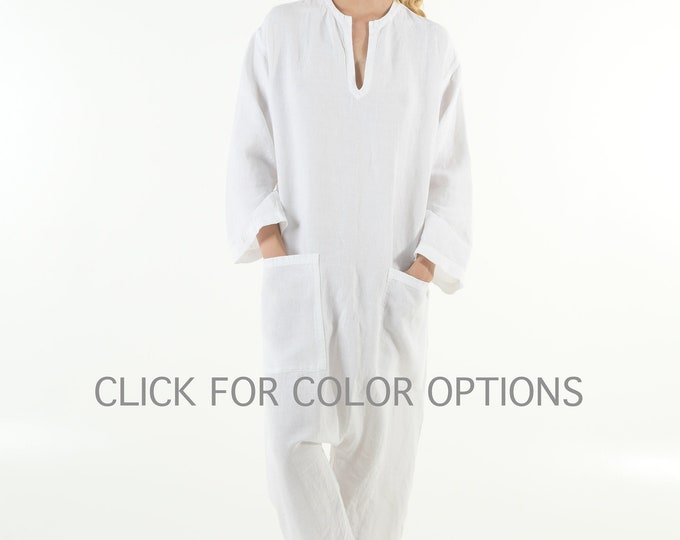 Linen Jumpsuit with Pockets Oversized Long Overall One Piece Maxi Romper Casual Baggy Modern Outgoing Streetwear. KYOTO