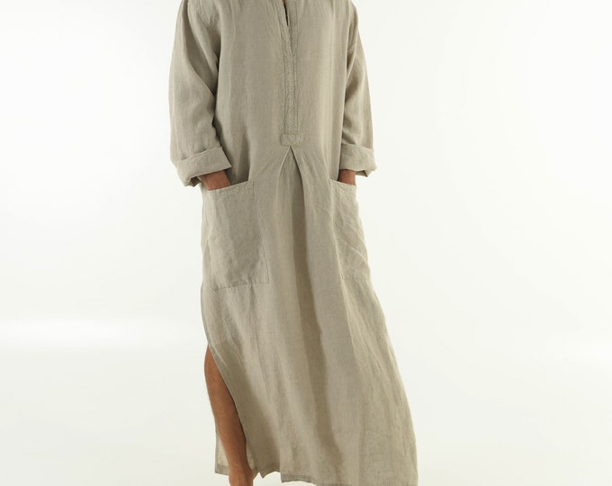 Linen Kaftan SPA MAN. NATURAL, cool, loose fit tunic for men. Pure soft quality linen.
