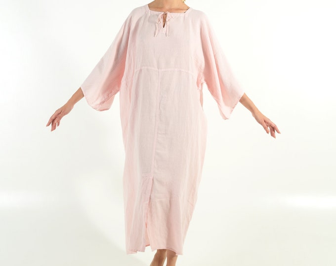 Soft Linen Dress/caftan MYSTIQUE Rose PINK pure linen caftan. Oversized loose fit. ONESIZE. Simple, contemporary, comfortable.