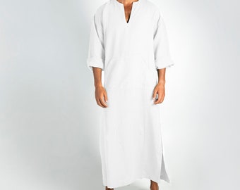 Linen MAN claftan/dress. CLASSICO. Snow White pure linen tunic for men. Ultra soft 100% linen.