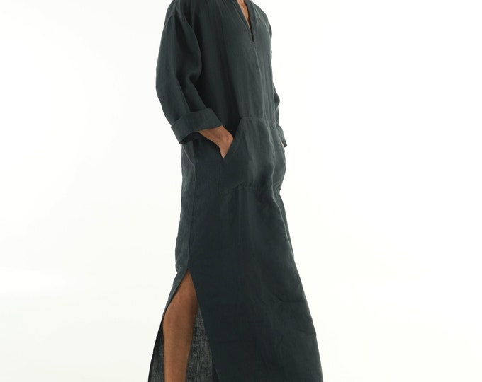 Linen MAN caftan/dress. CLASSICO. Anthracite Black pure linen tunic for men. Ultra soft 100% linen.