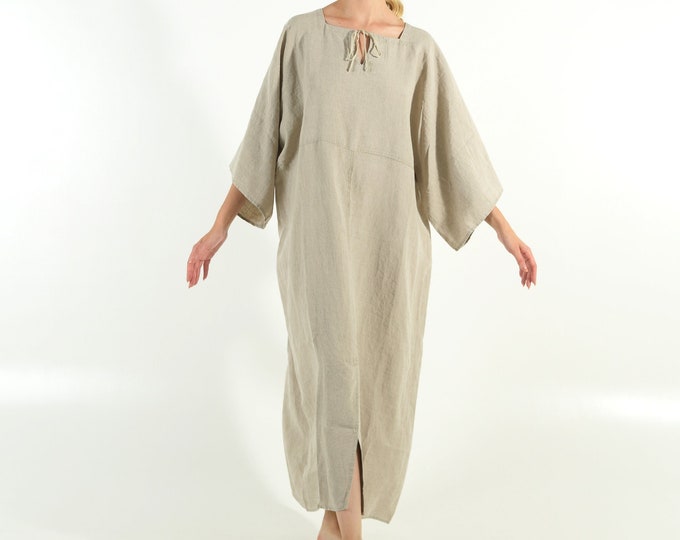 Soft Linen Dress/caftan MYSTIQUE natural color pure linen caftan. Oversized loose fit. ONE SIZE. Simple, contemporary, comfortable.