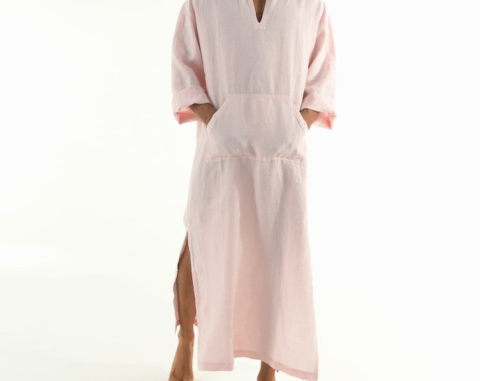 Linen MAN caftan/dress. CLASSICO. Rose PINK pure linen tunic for men. Ultra soft 100% linen.