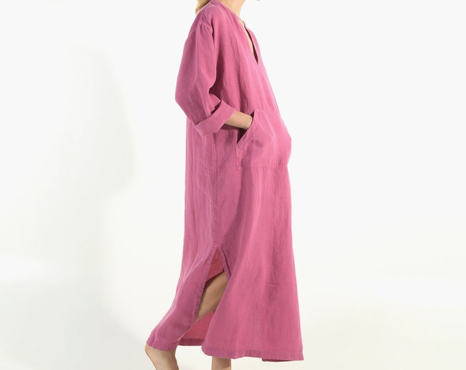 Linen kaftan/dress for woman.JEFF caftan. Grapes PURPLE. Soft linen kaftan for women with front pocket. Unique, simple, comfortable.