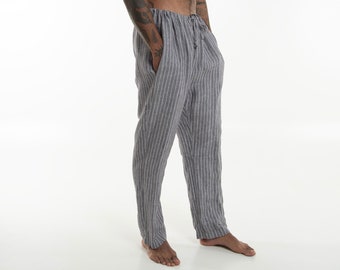 Striped Truffle Linen Men's Pants | Tailored Fit Casual Trousers for Versatile Comfort | Takiyu Loungewear TAKIYU MAN PANTS