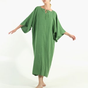 Soft Linen Dress/caftan MYSTIQUE Roman GREEN pure linen caftan. Oversized loose fit. ONESIZE. Simple, contemporary, comfortable.