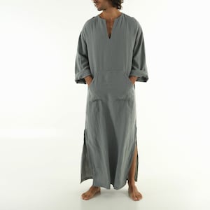 Linen MAN caftan/dress. CLASSICO. Sage Grey pure linen tunic for men. Ultra soft 100% linen.