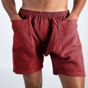 Linen Red Shorts. AMMOS SHORTS. Ancient Red pure linen HAREM Shorts for men. Simple, trendy, comfortable, quality soft linen. image 1