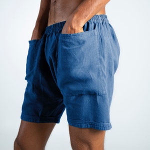 Linen Men's Shorts. AMMOS SHORTS. Blue pure linen HAREM Shorts for men. Simple, trendy, comfortable, quality soft linen. image 1