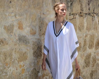 ERATO optic white ONE SIZE, tunic for women. Pure soft linen. Oversized,Loose fit.