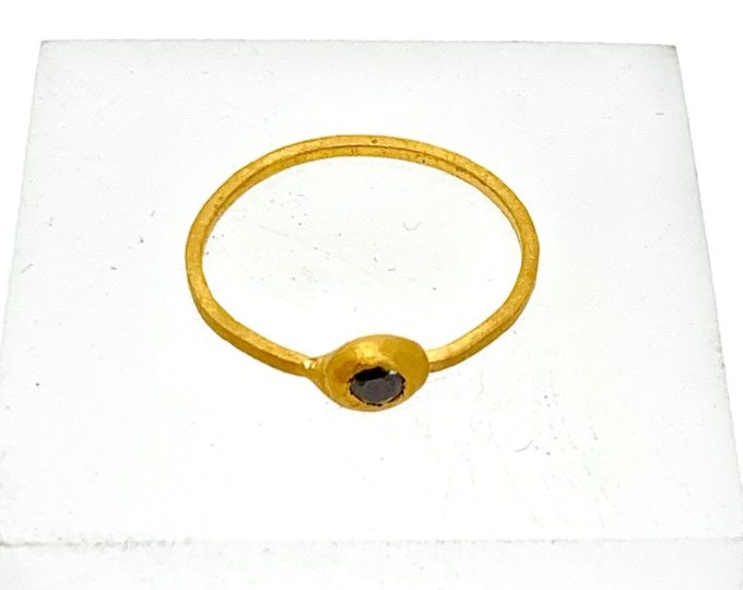 Handmade 24ct Gold Ring with Salt and Pepper Diamond - Unique Solitaire Design by Constantinos Kyriacou