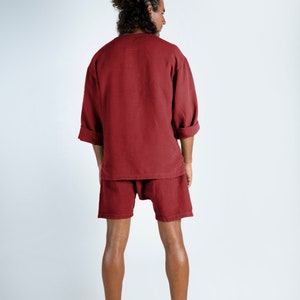 Linen Red Shorts. AMMOS SHORTS. Ancient Red pure linen HAREM Shorts for men. Simple, trendy, comfortable, quality soft linen. image 10