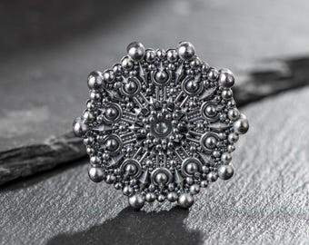 Pure Silver Pendant 999.9 by Constantinos Kyriacou – Oxidized 40mm & 24mm, 528Hz Water Molecule Design, Certificate of Authenticity