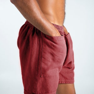 Linen Red Shorts. AMMOS SHORTS. Ancient Red pure linen HAREM Shorts for men. Simple, trendy, comfortable, quality soft linen. image 3