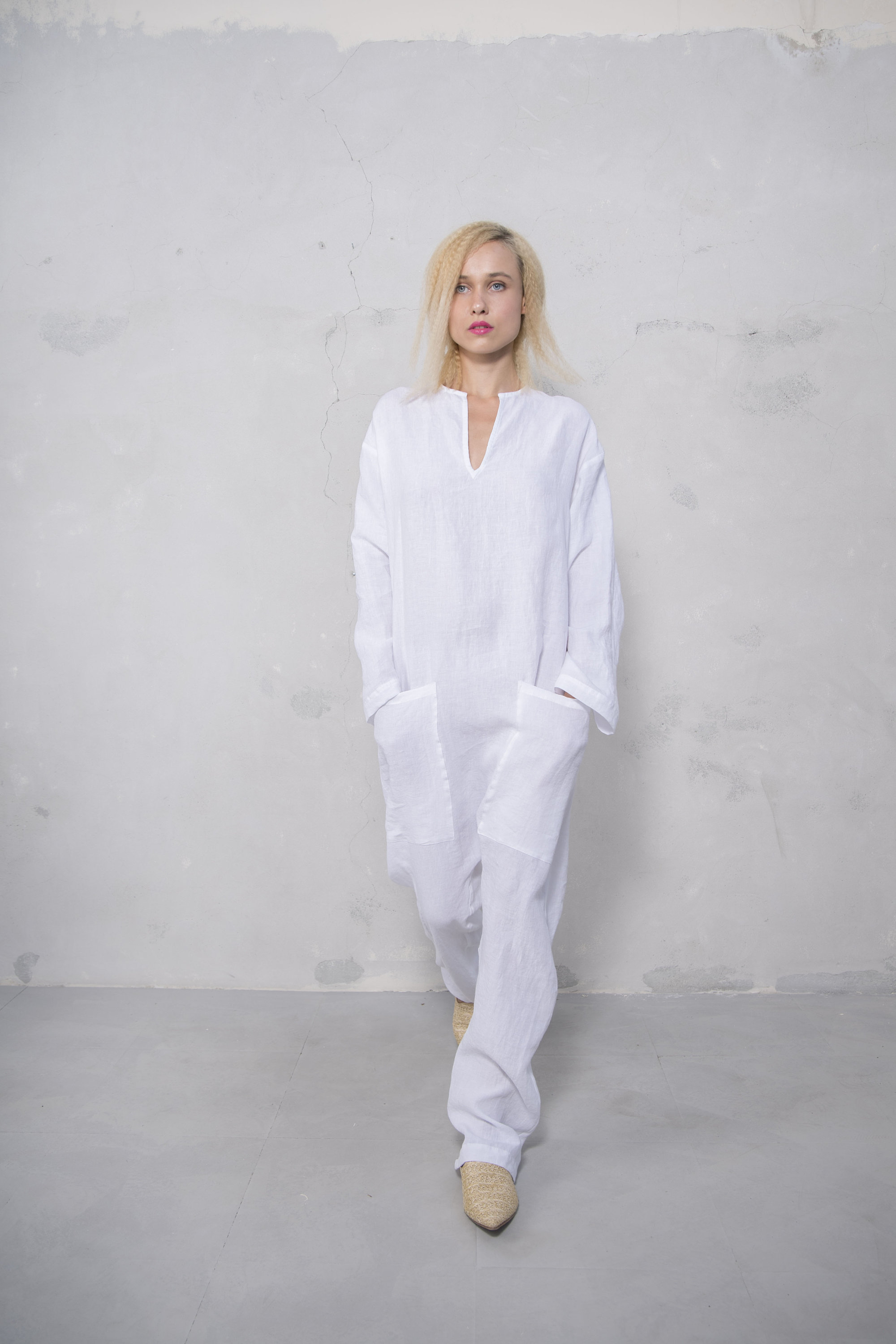 white linen pantsuits