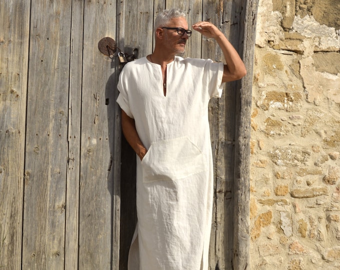 CLASSICO. Chalk White Linen Loungewear. Soft Wrinkled Kaftan Etsy