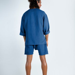 Linen Men's Shorts. AMMOS SHORTS. Blue pure linen HAREM Shorts for men. Simple, trendy, comfortable, quality soft linen. image 5