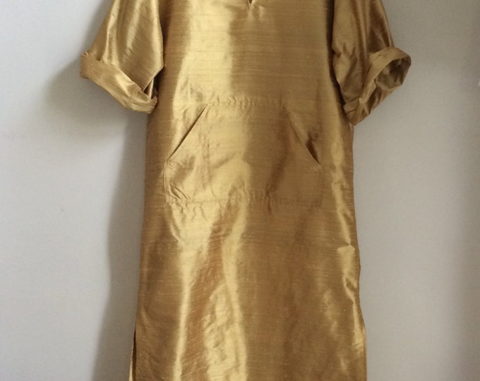 CLASSICO. Pure RAW SILK gold caftan. For men and women. Unique tunic.