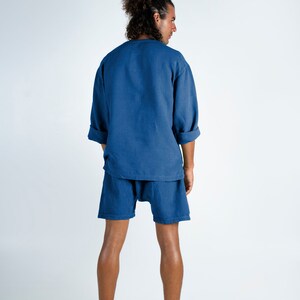 Linen Men's Shorts. AMMOS SHORTS. Blue pure linen HAREM Shorts for men. Simple, trendy, comfortable, quality soft linen. image 7