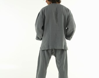 Linen Pants for Men With Pockets SAGE GREY Long Loose Fit - Etsy