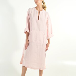 Summer dress light Linen Dress short linen kaftan womens kurta Loose Fit dress knee high dress casual summer dress pink dress image 2