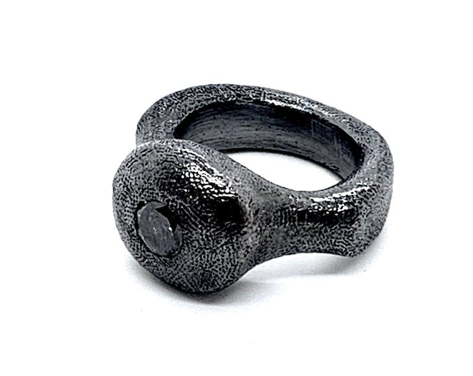 Oxidized Pure Fine Silver Ring with Black Diamond by Constantinos Kyriacou – Handmade 999 Silver Jewelry, Natural 0.80ct Black Diamond